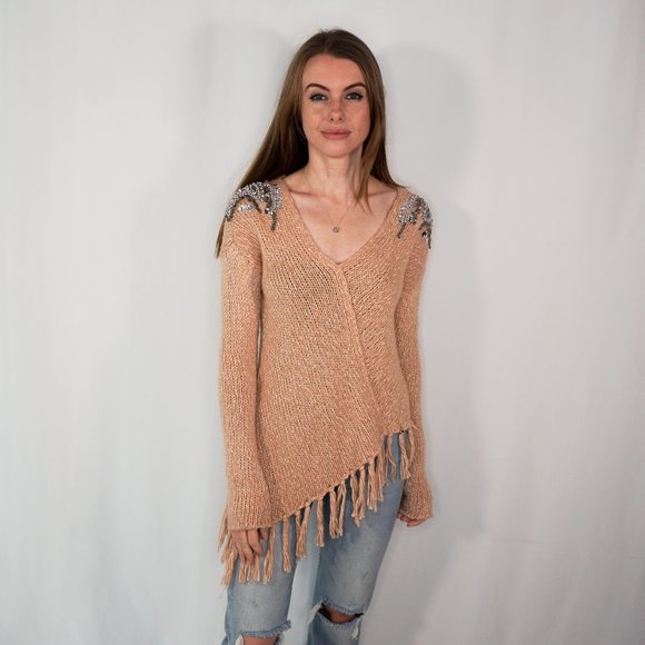 Patrizia Pepe Sweaters - PATRIZIA PEPE Beige Cable Knit Asymmetric Sweater